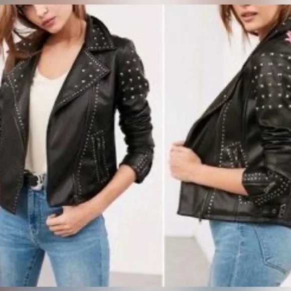 Silence + Noise Irina Embroidered Vegan Leather Moto Jacket XS - Picture 8 of 16